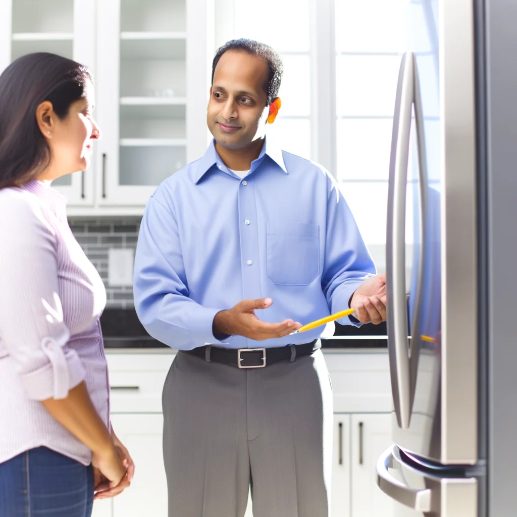 Technician explaining Sub-Zero repair to Lexington homeowner